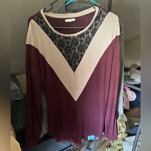 Maurice’s maroon/tan shirt with black lace